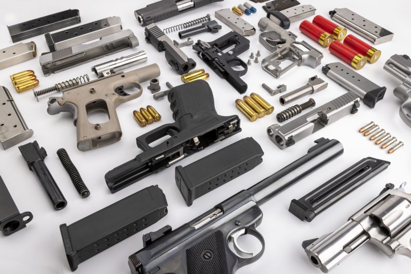 Parts of pistol Hand guns assembly on white background , Can be