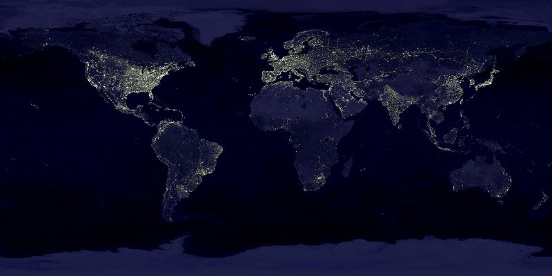 flat picture of the globe with lit up population centers