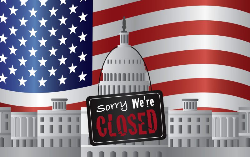 Washington DC Capitol with We Are Closed Sign