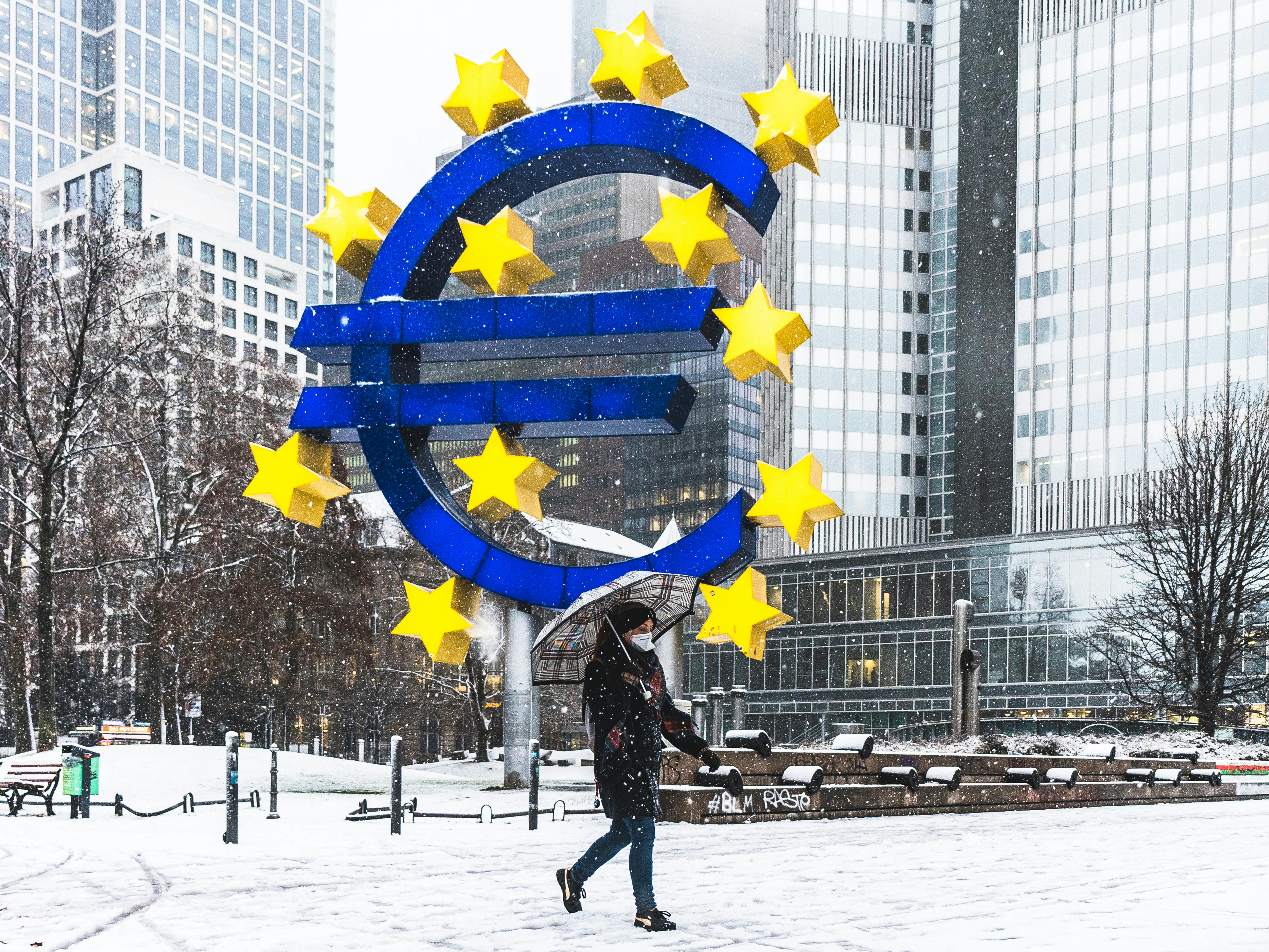 The Euro Symbol in Front of the European Central Bank in Frankfurt am Main, Germany The Euro Symbol in Front of the European Central Bank in Frankfurt am Main, Germany