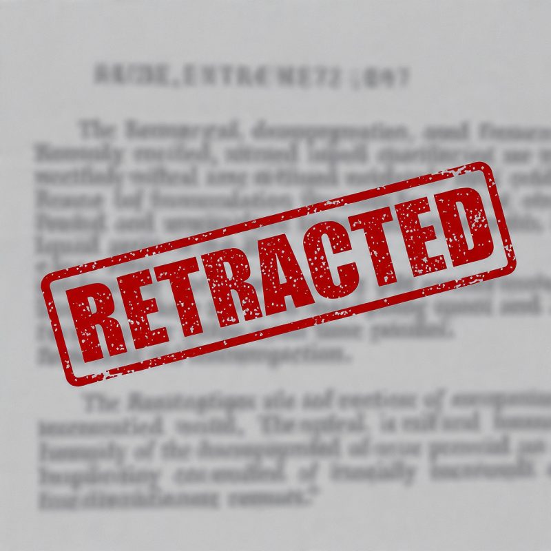 A red “RETRACTED” stamp over a blurred scientific paper