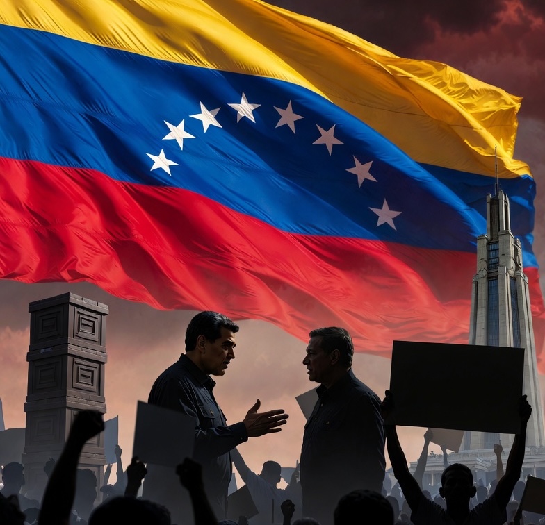 Flag of Venezuela with silhouettes of people