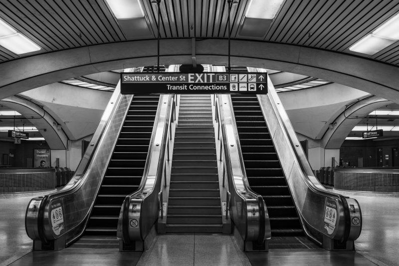 Monochrome BART Station Escalator View