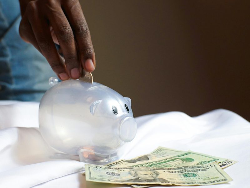 Person Putting Coin in a Piggy Bank