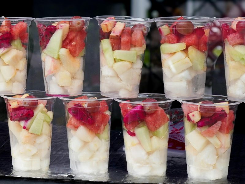 Stacks of fruit cups